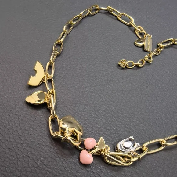 COACH Gold Charm Necklace with Heart and Cherry Accents - Picture 5 of 9